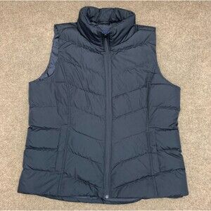 Lands End Vest Womens XL/18 Puffer Down Feathers Quilted Insulated Black Zip-Up